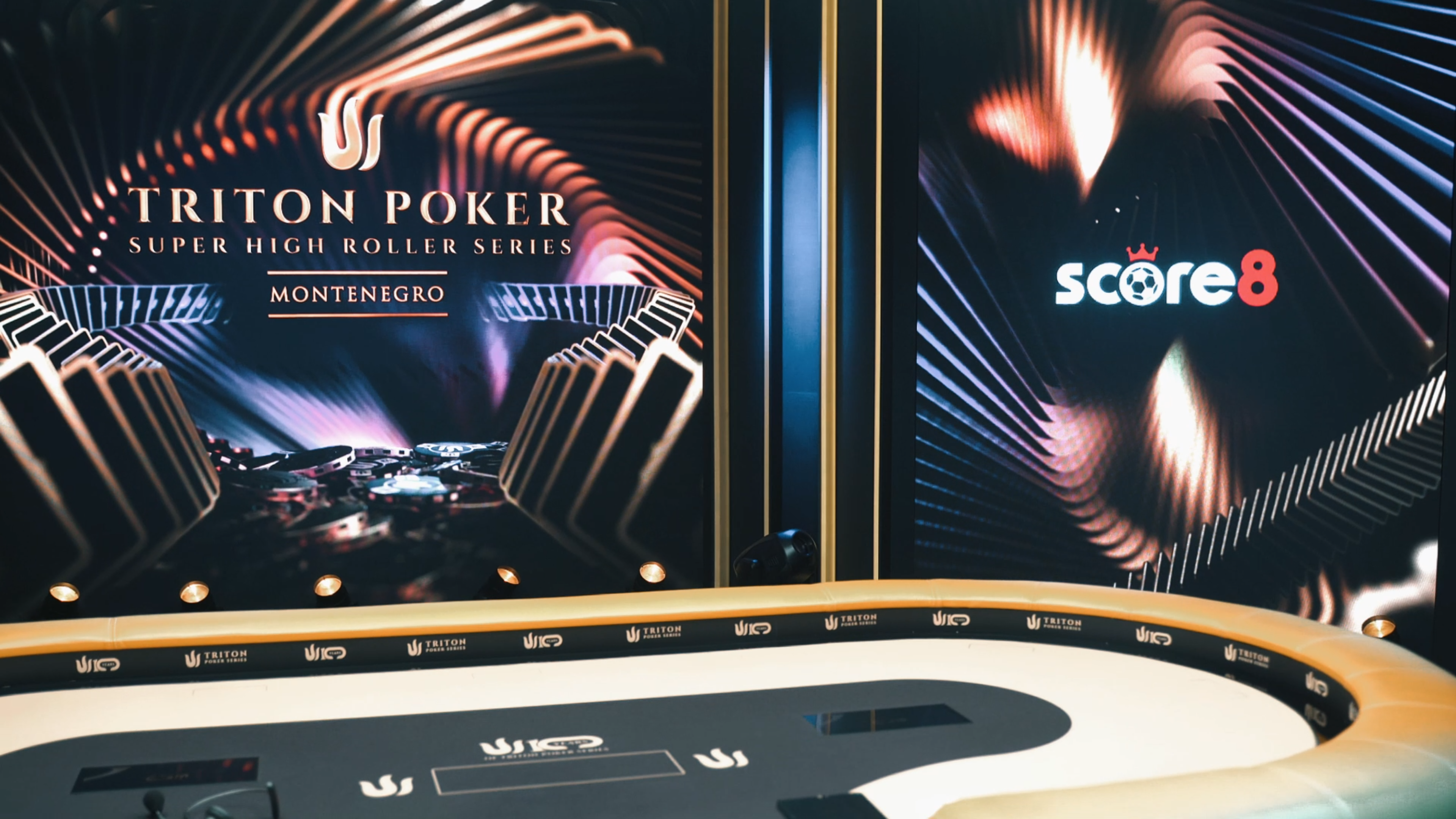 Triton Poker Montenegro table with Score8 event branding